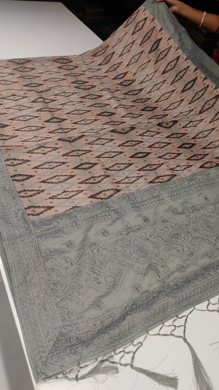 Pastel Grey Semi Tussar Saree - E542