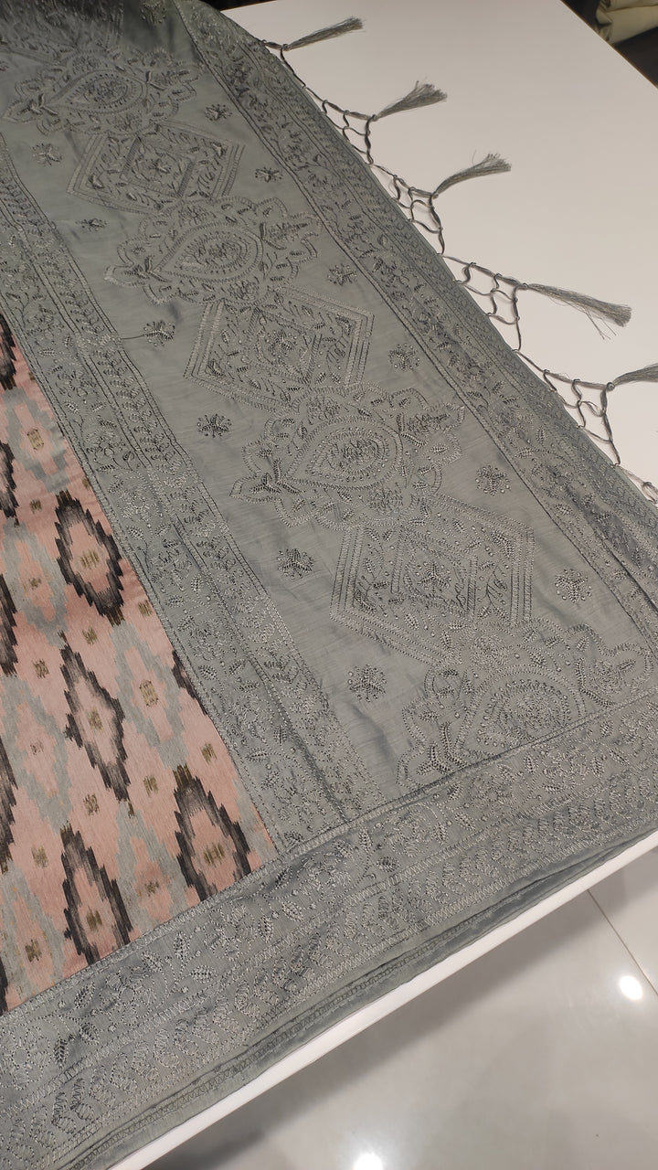 Pastel Grey Semi Tussar Saree - E542