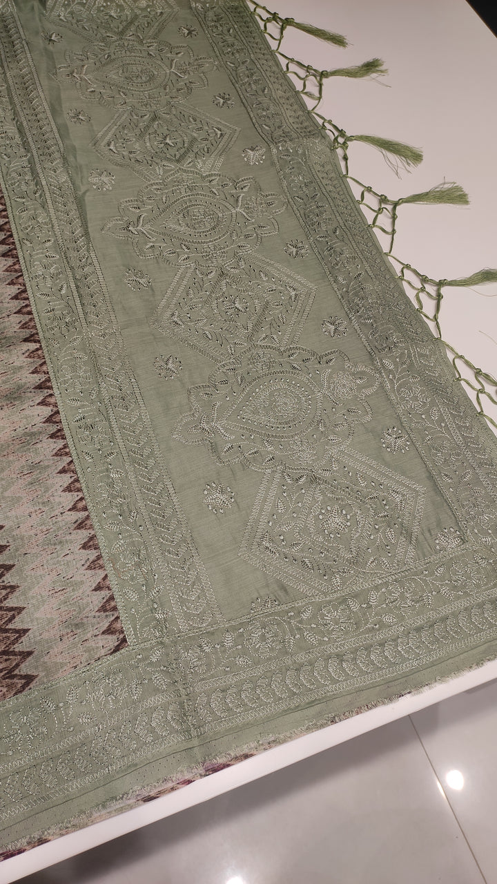 Pastel Green Semi Tussar Saree - E548
