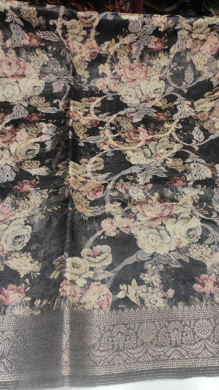 Elephant Grey Semi Banarasi Saree - F2933