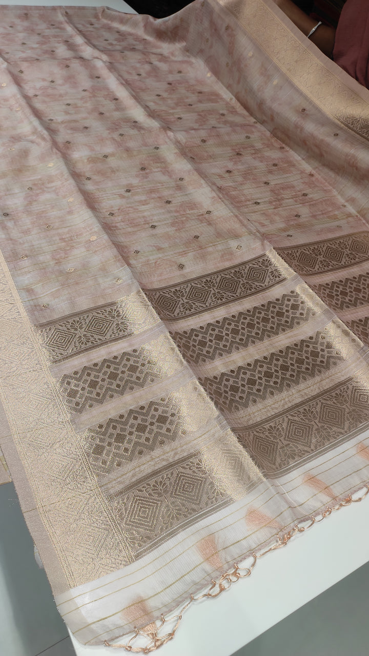 Light Onion Pink Semi Kora Silk Saree - E5892