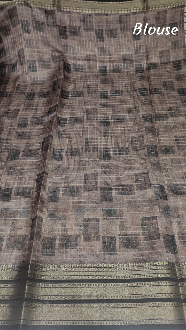 Light Grey and Black Semi Tussar Saree - G185