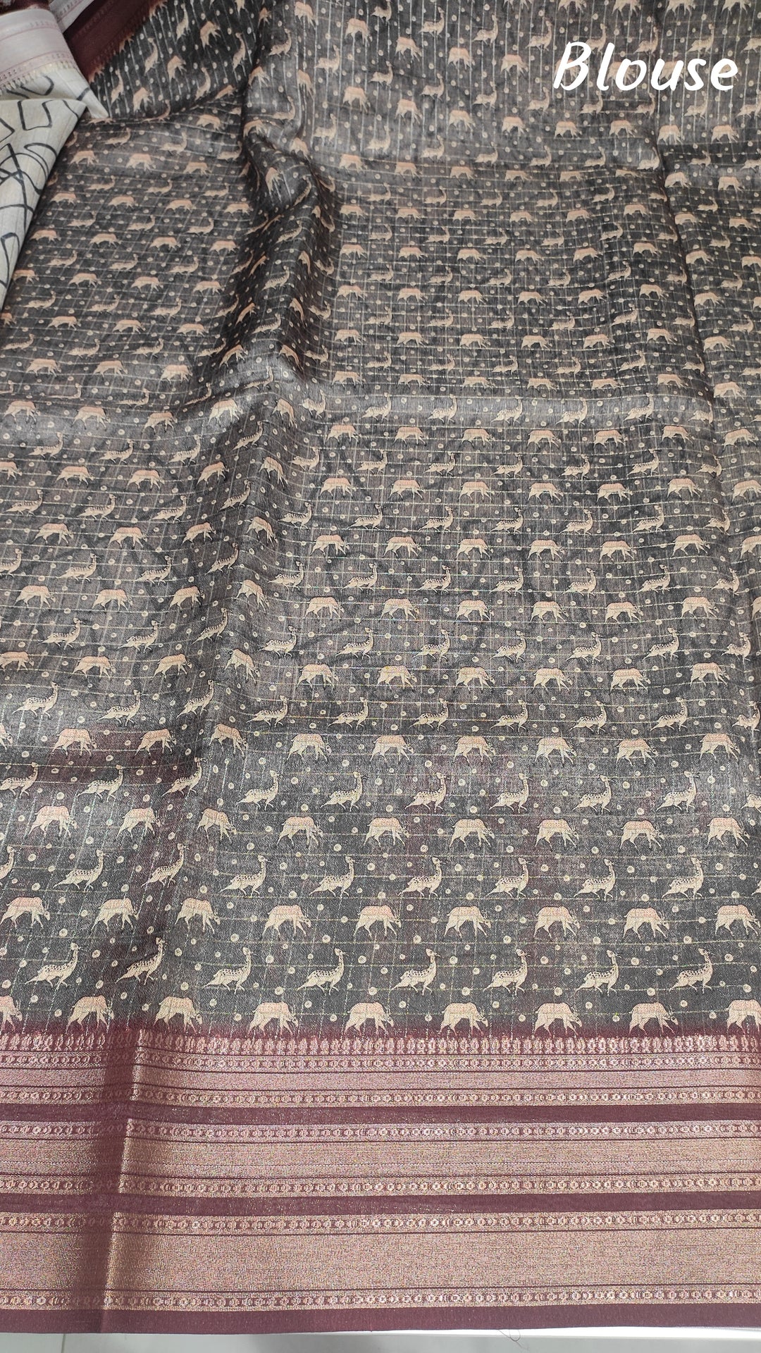 Off White and Maroon Semi Tussar Saree - G186