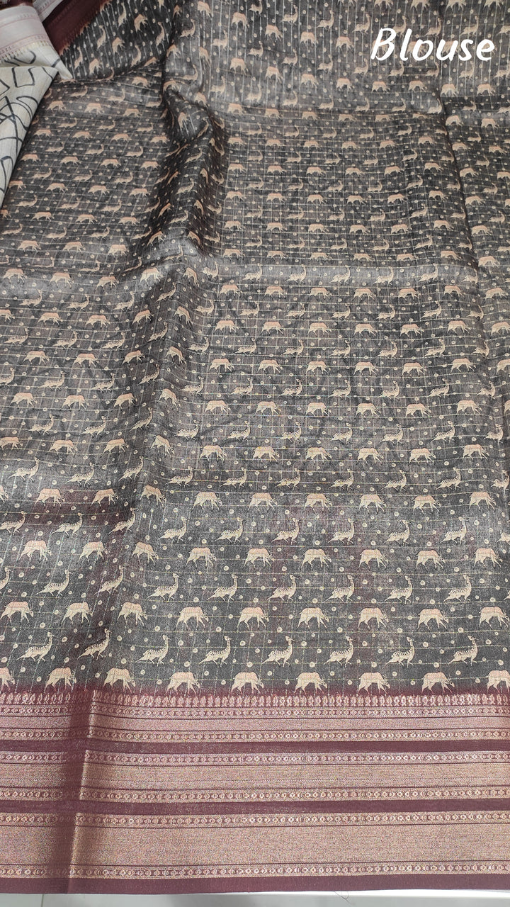 Off White and Maroon Semi Tussar Saree - G186