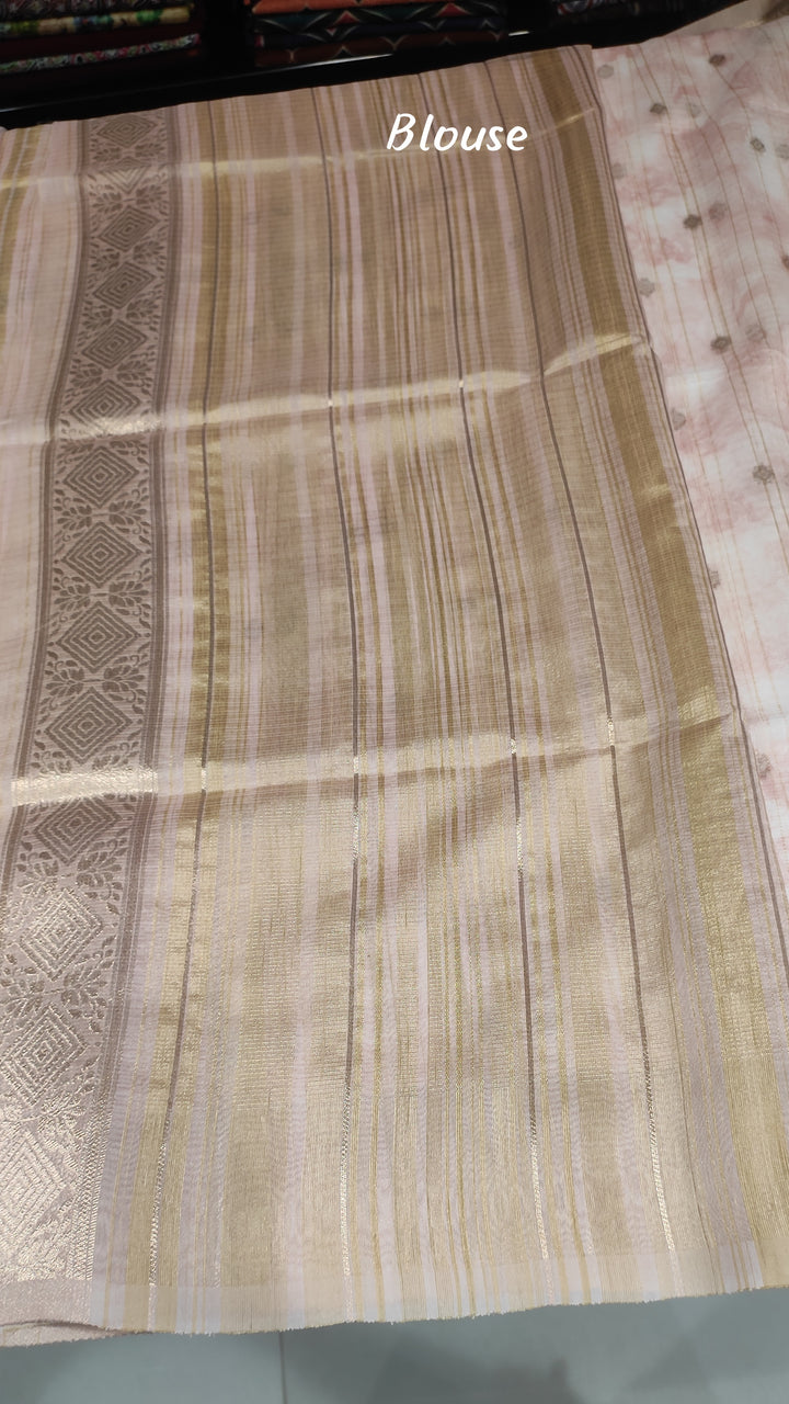 Light Onion Pink Semi Kora Silk Saree - E5892