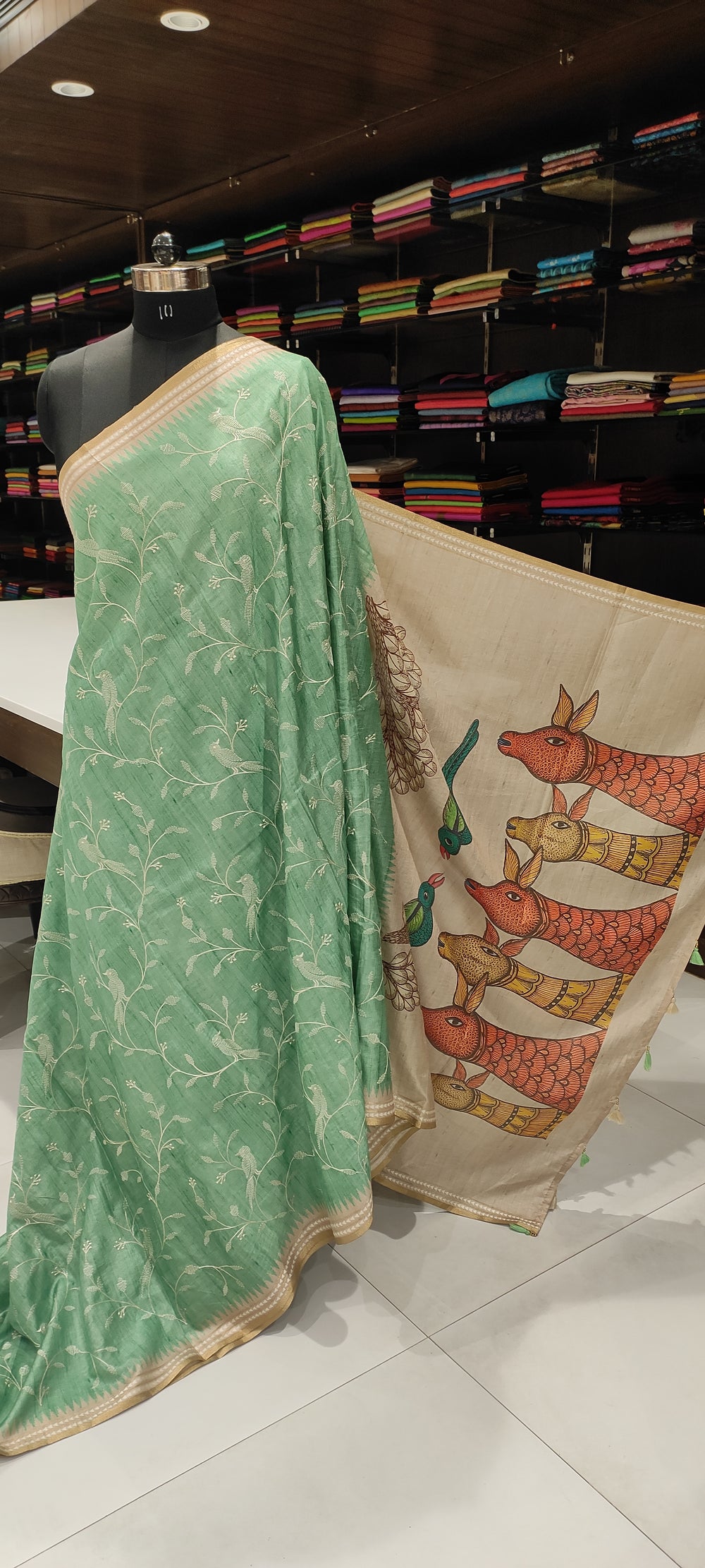 Pastel Green & Beige Semi Tussar Silk Saree - G605-view2