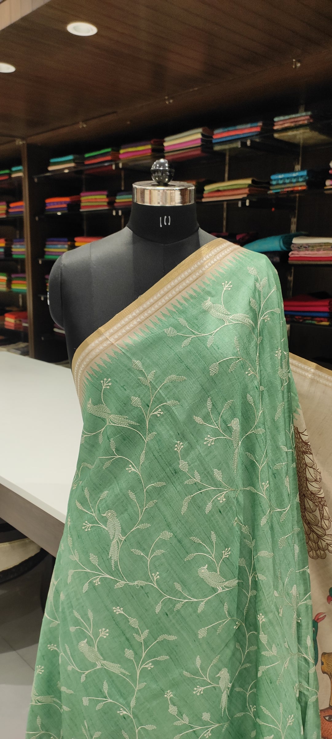 Pastel Green & Beige Semi Tussar Silk Saree - G605-view1