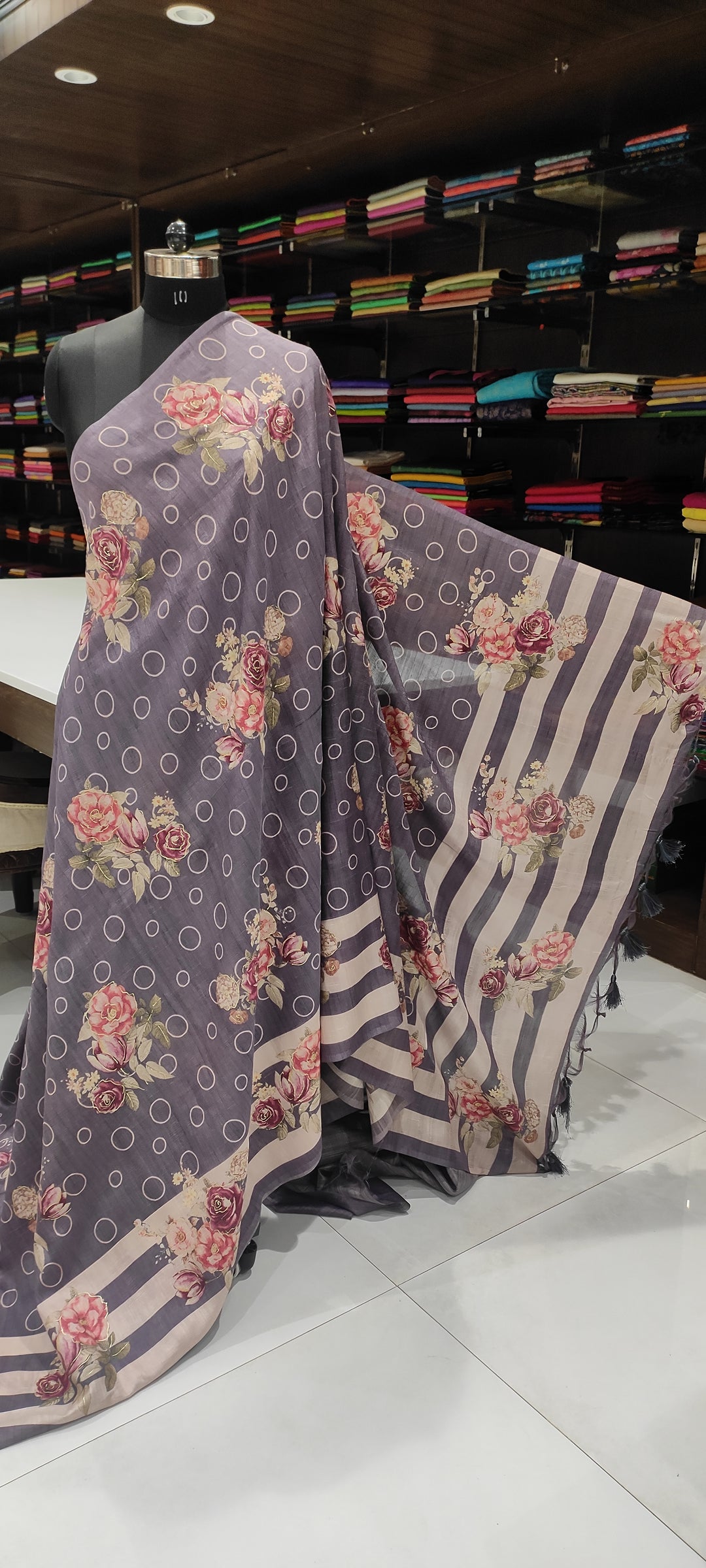 Grey Fossil Semi Tussar Silk Saree - F2951-view1