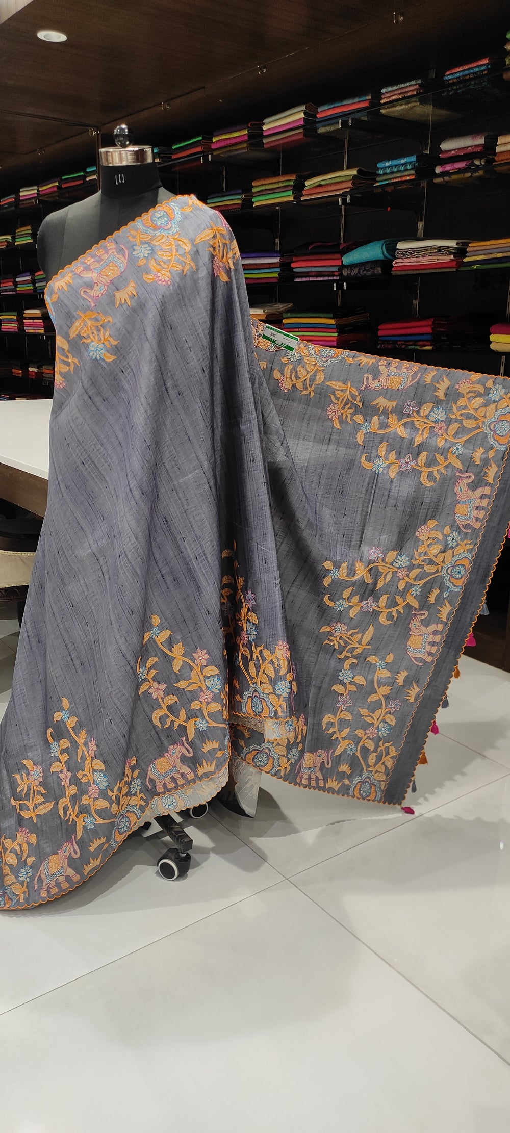 Grey Semi Tussar Saree - G612-view2