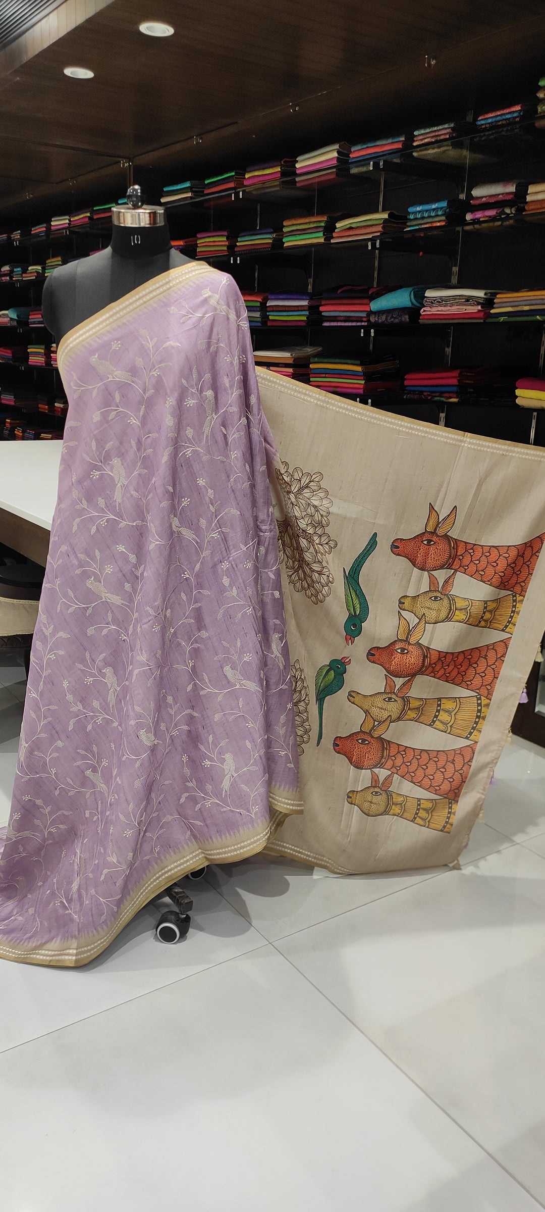 Light Purple & Beige Semi Tussar Silk Saree - G604-view