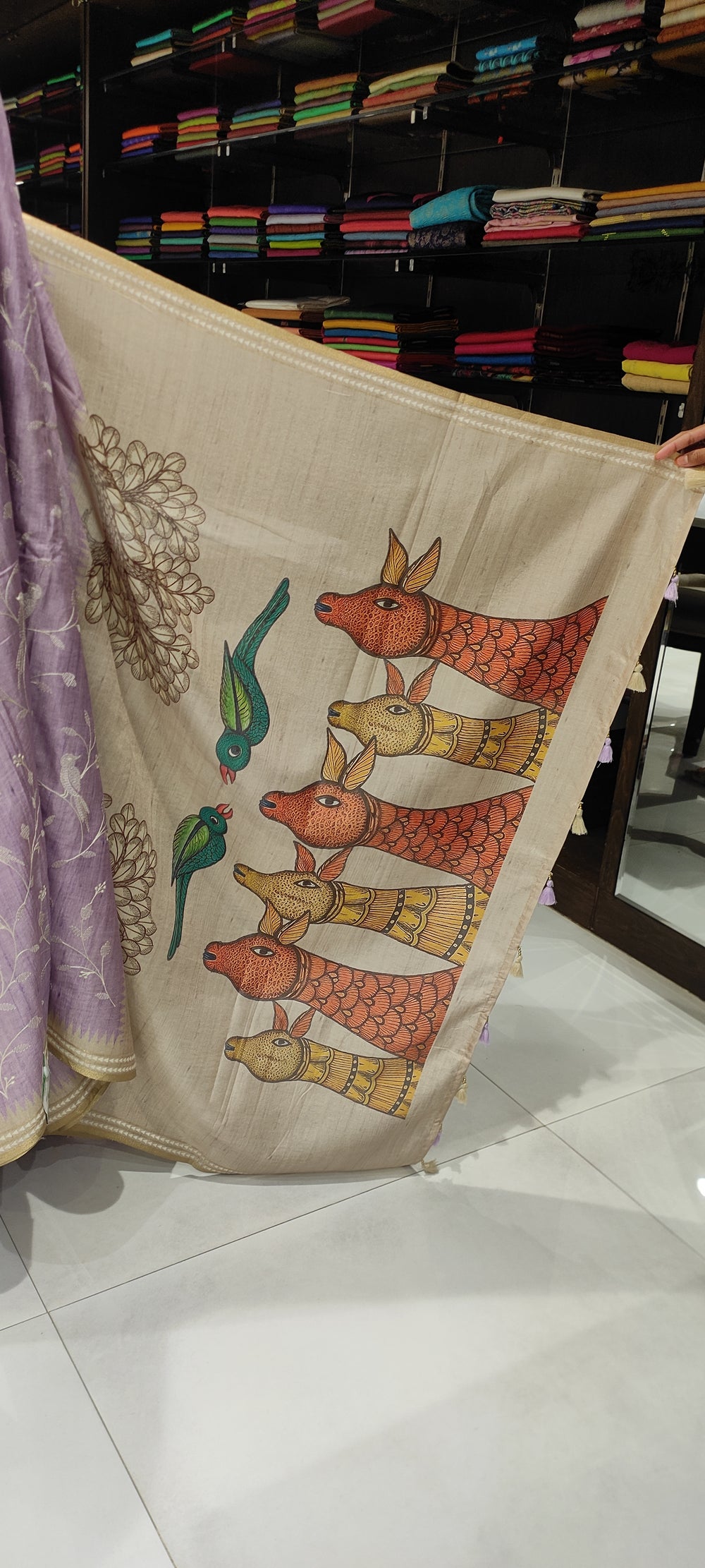 Light Purple & Beige Semi Tussar Silk Saree - G604-view2