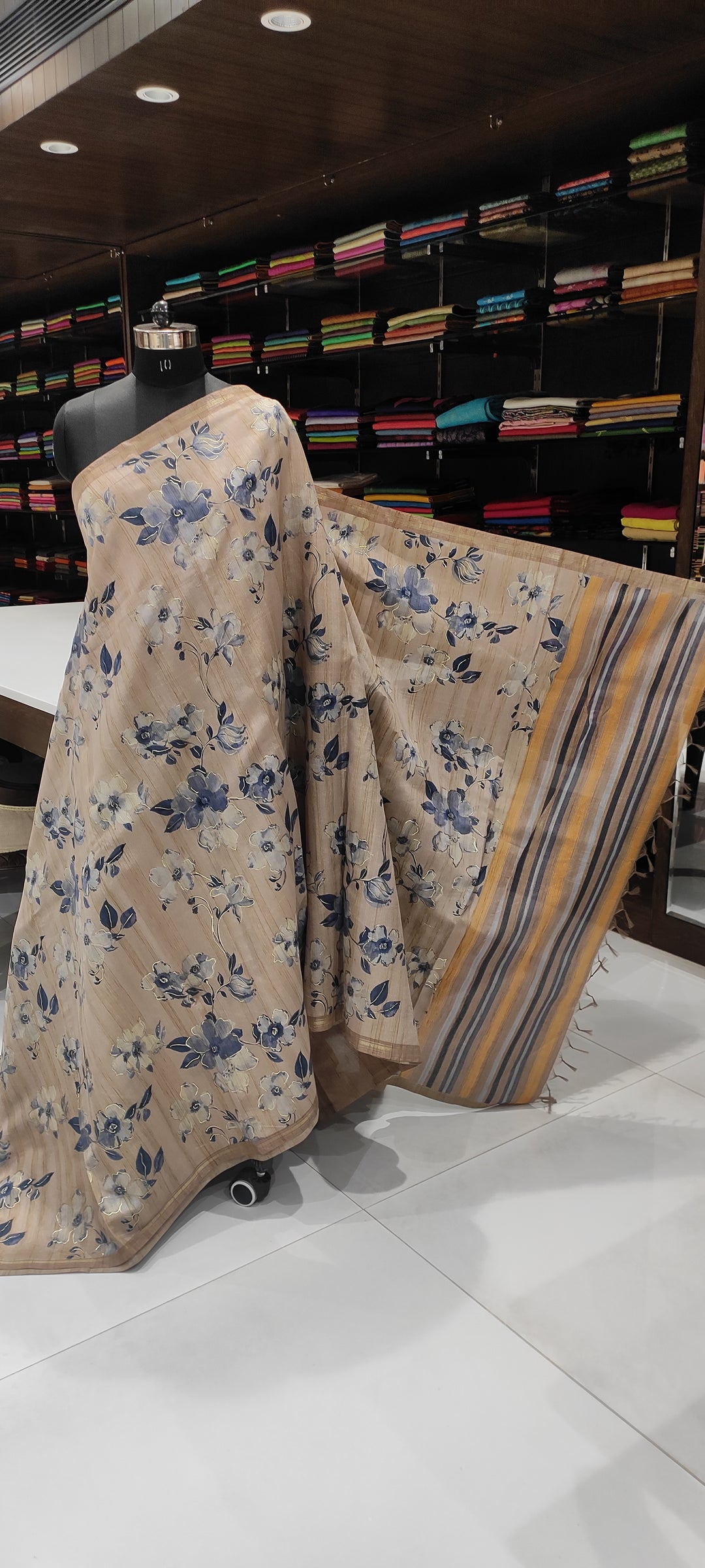 Beige Semi Tussar Silk Saree - E3234-view1