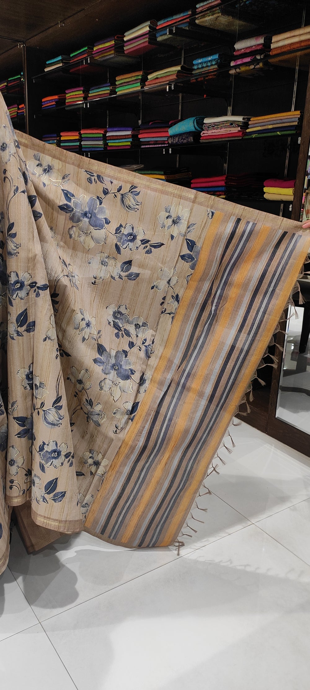 Beige Semi Tussar Silk Saree - E3234-view2
