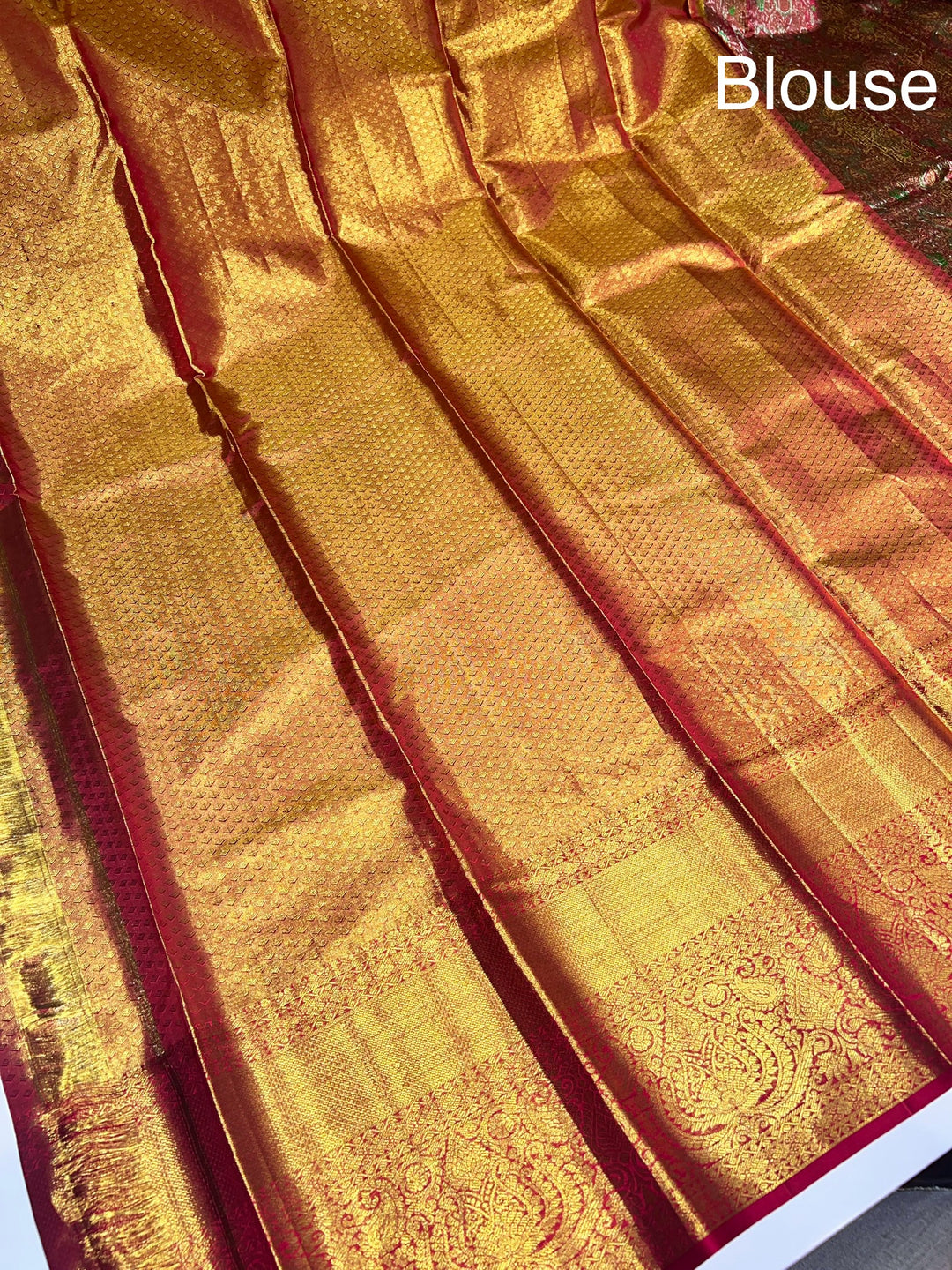 Light Green and Red Kanchipuram Pure Silk Saree - D1027