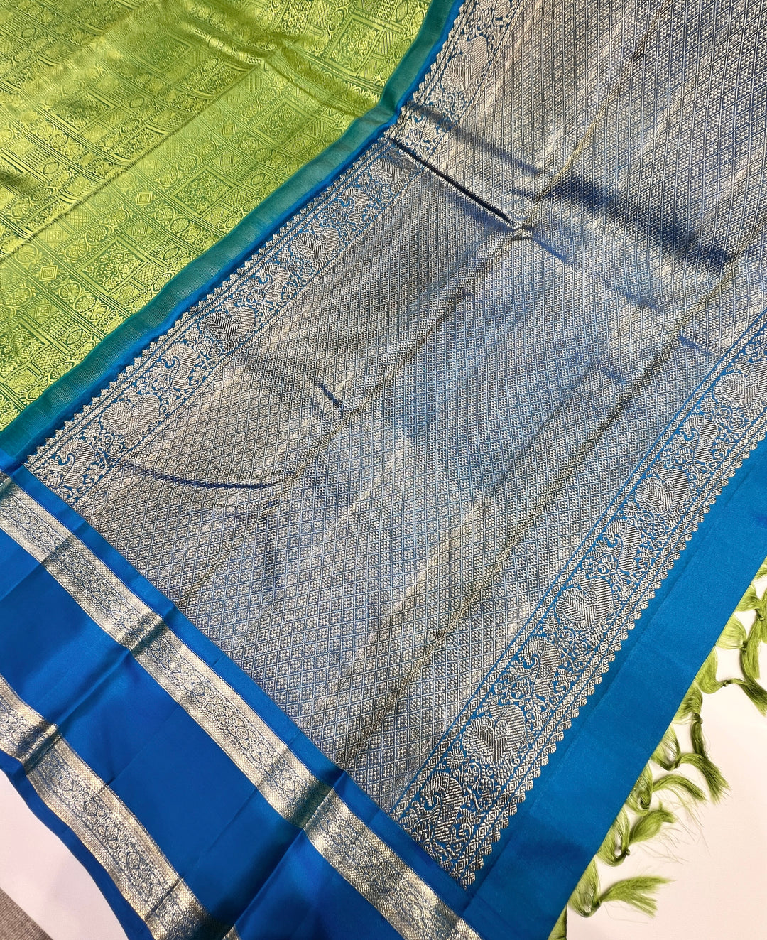 Green and Rama Blue Kanchipuram Pure Silk Saree - D7251