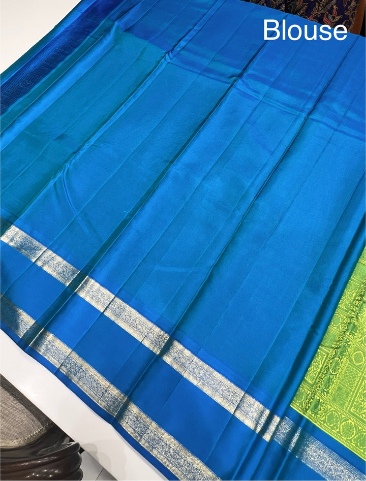 Green and Rama Blue Kanchipuram Pure Silk Saree - D7251