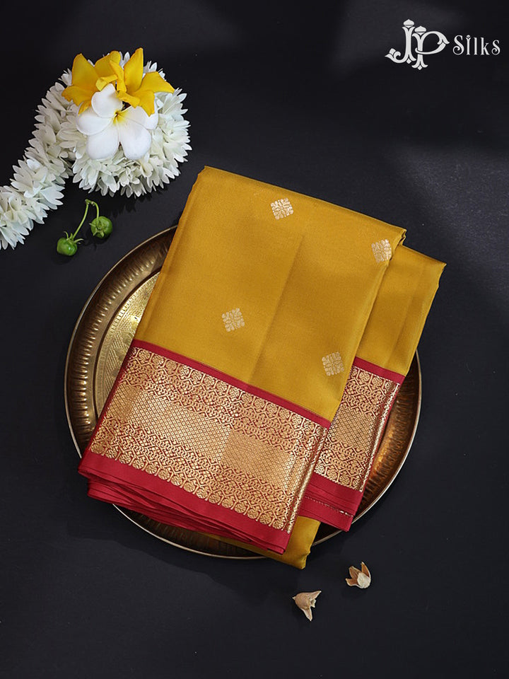 Mustard & Red Pure Silk Mix Saree - G942