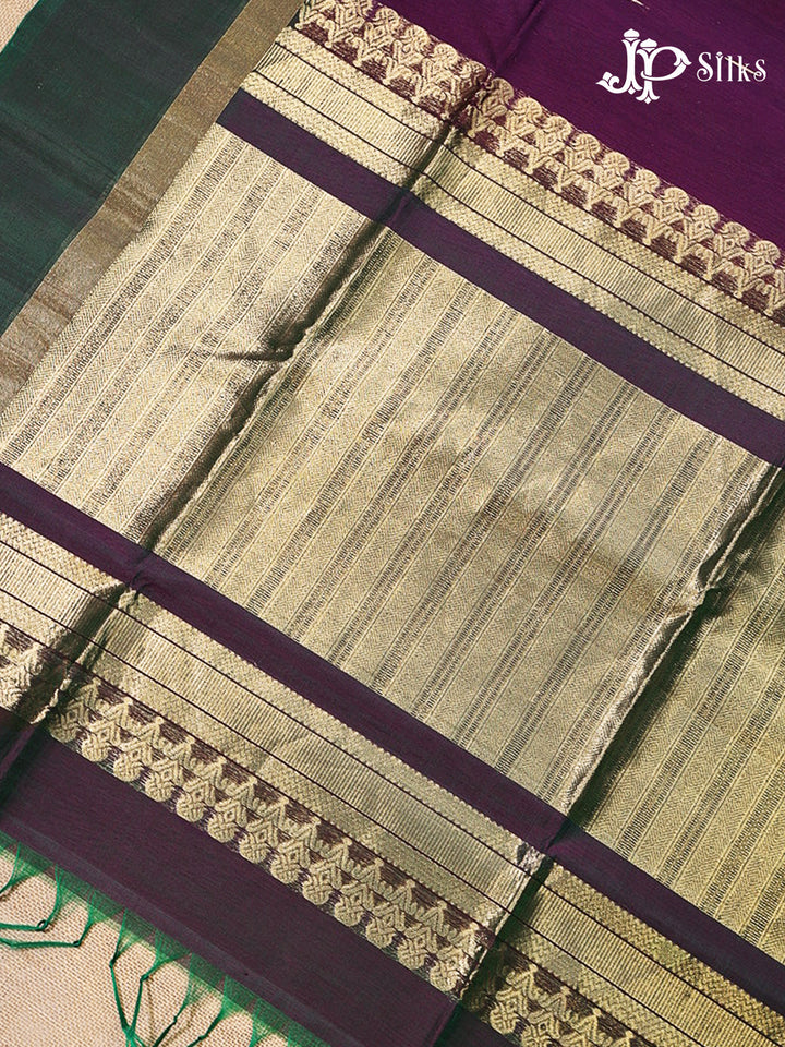 Deep Violet And Deep Bottle Green Kora Cotton Saree - G913