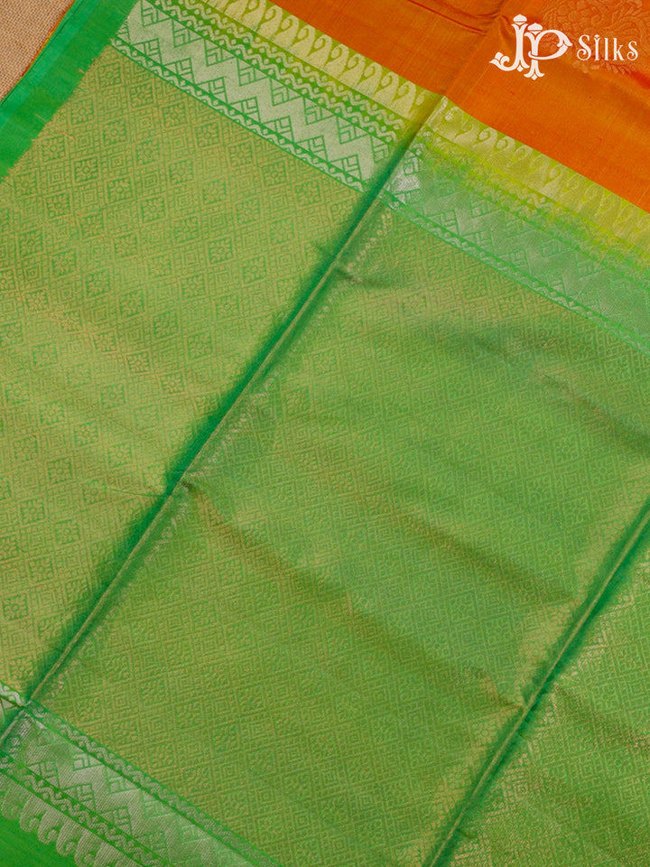 Rust Orange & light Green Soft Silk Saree - C2000-view5