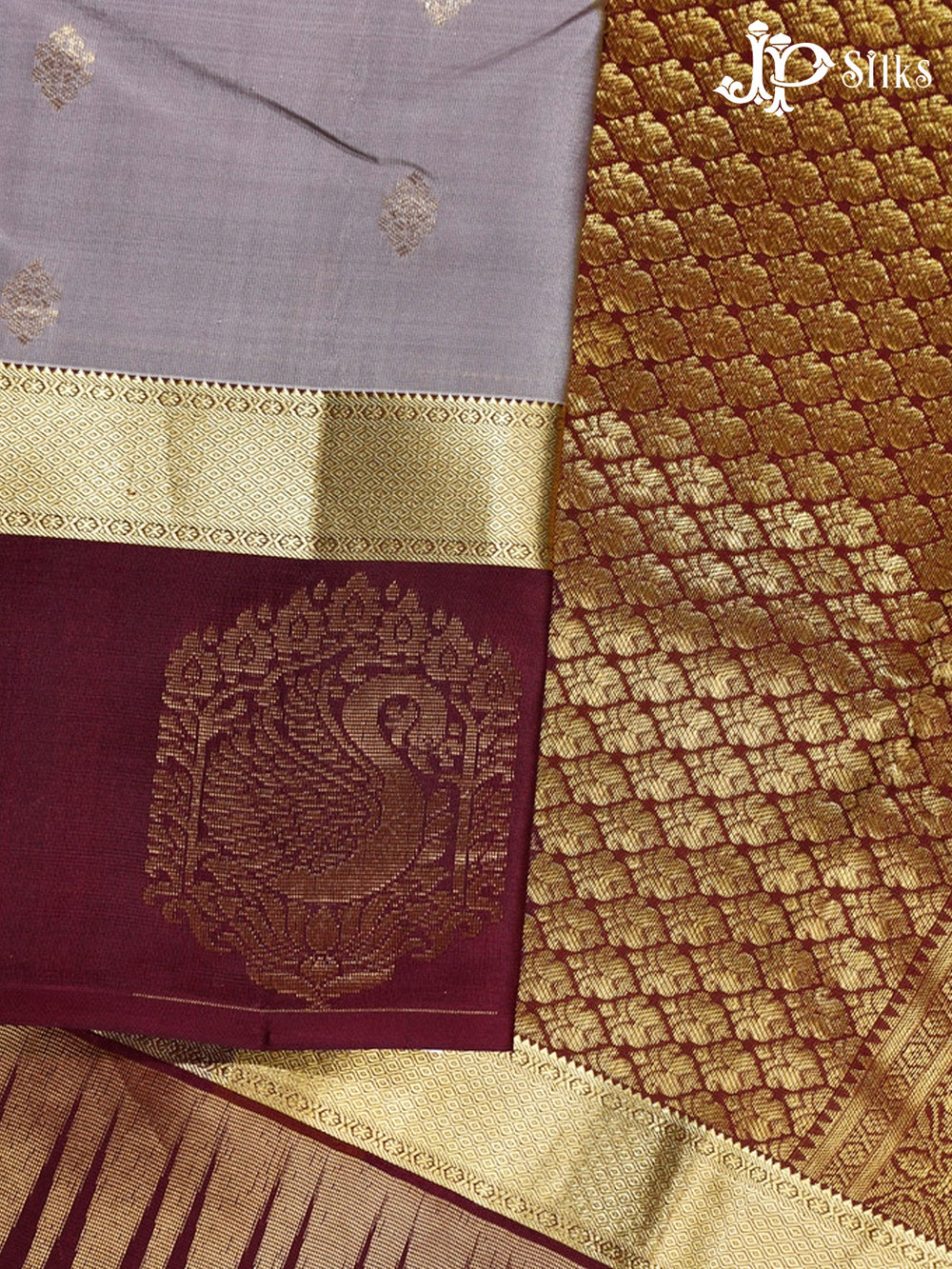 Grey & Maroon Pure Silk Mixed Saree - G324-view2