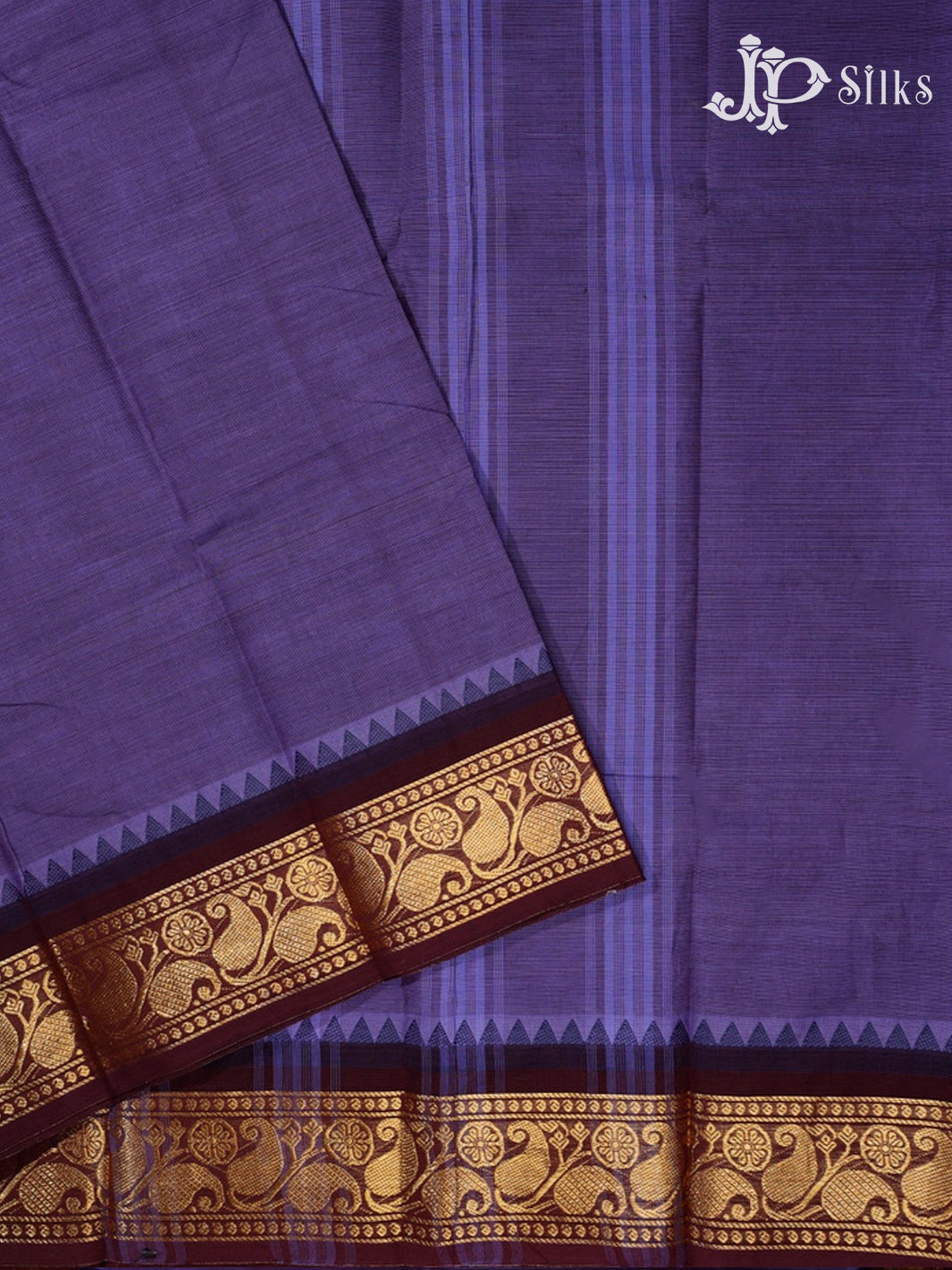 Dark Lavender & Brown Chettinad Cotton Saree - G396 “View2”