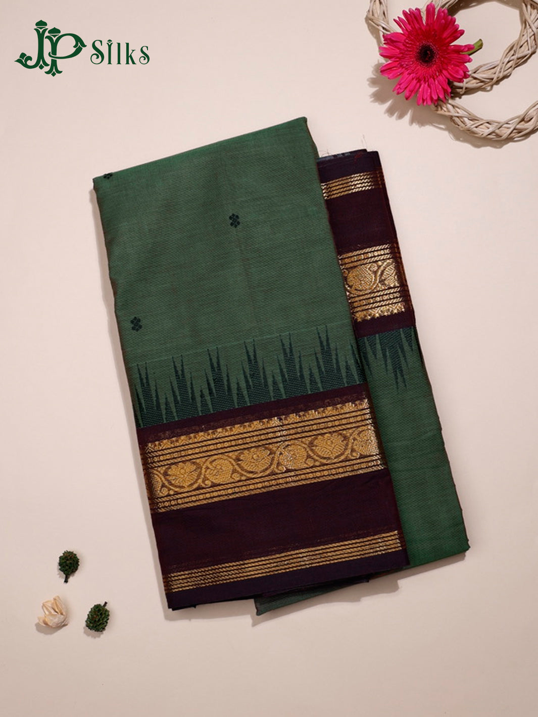 Hunter Green Theni Cotton Saree - G416 “View1”