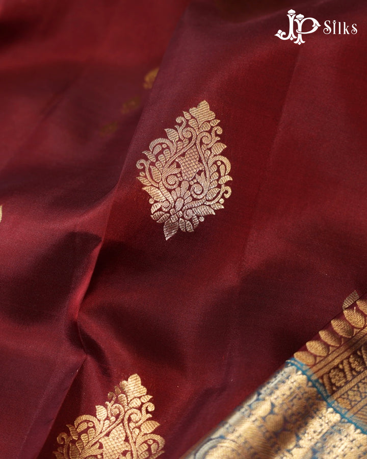 Maroon & Peacock Blue Pure Silk Mix Saree - G933