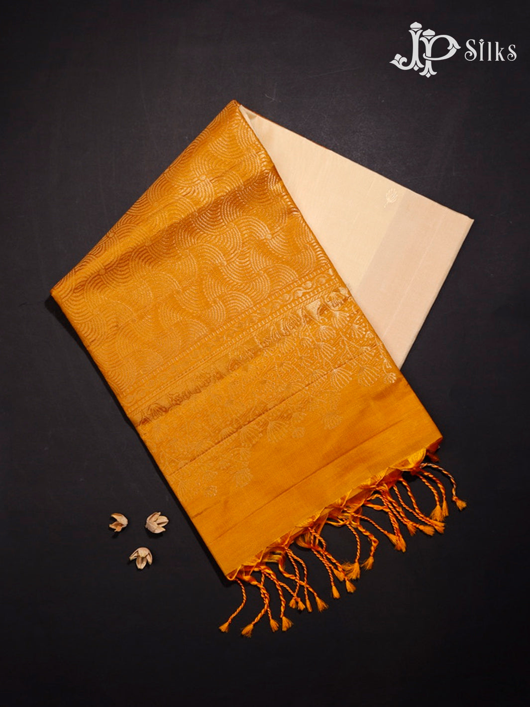 Off White and Mustard Soft Silk Saree - G424 “View1”
