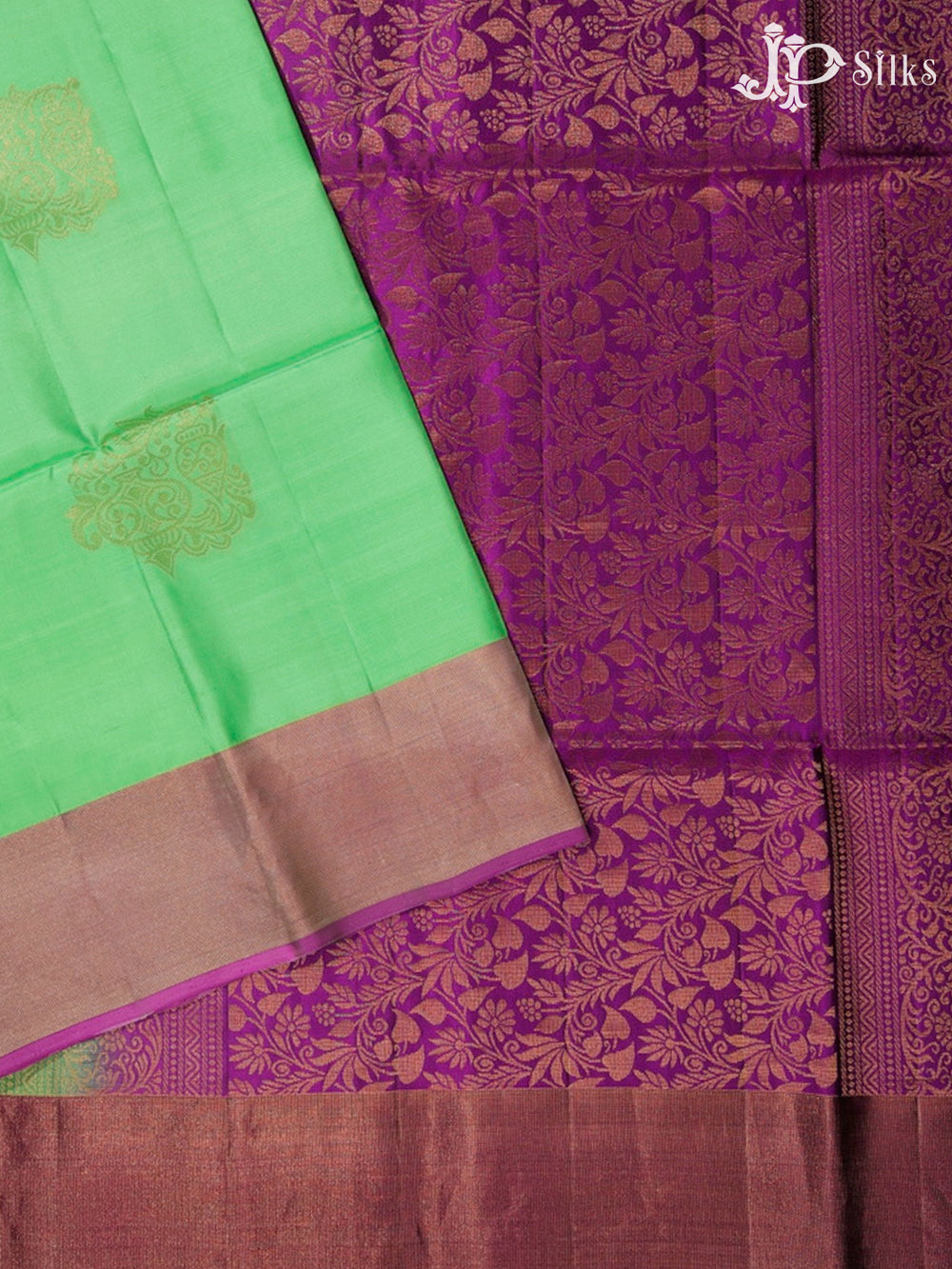 Medium Spring Green and Violet Soft Silk Saree - E5100 - view2 