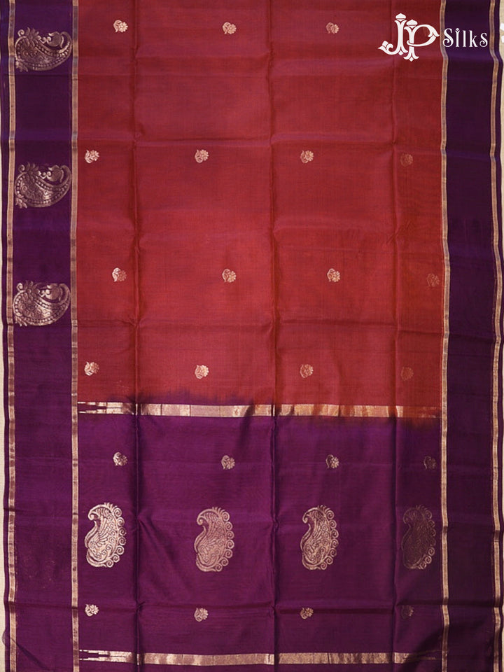 Burgundy and Deep Violet Kora Cotton Saree - G920