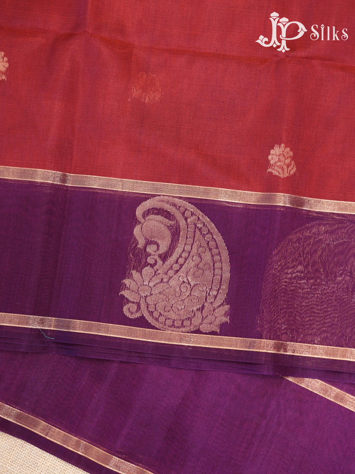 Burgundy and Deep Violet Kora Cotton Saree - G920