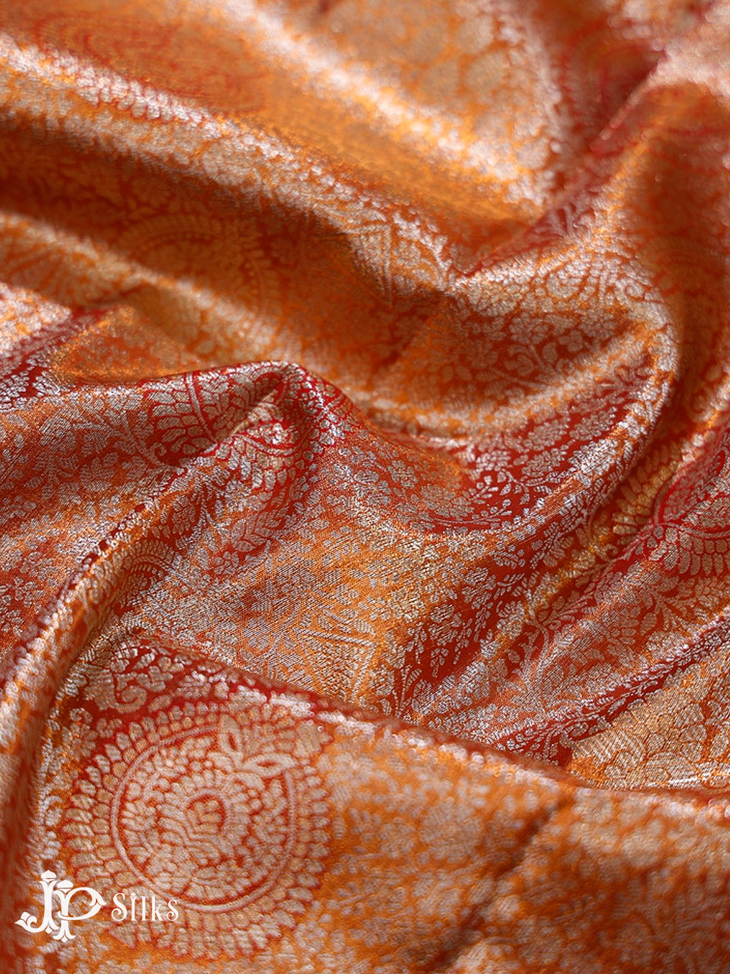 Rust Orange and Golden Beige Art Silk Saree - H18