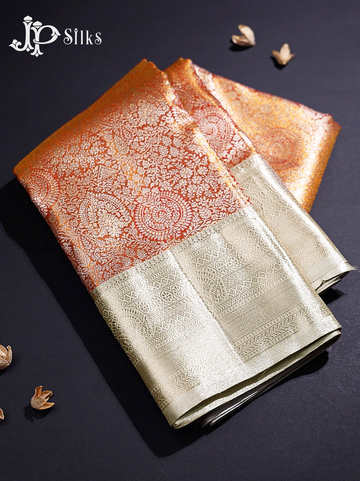 Rust Orange and Golden Beige Art Silk Saree - H18