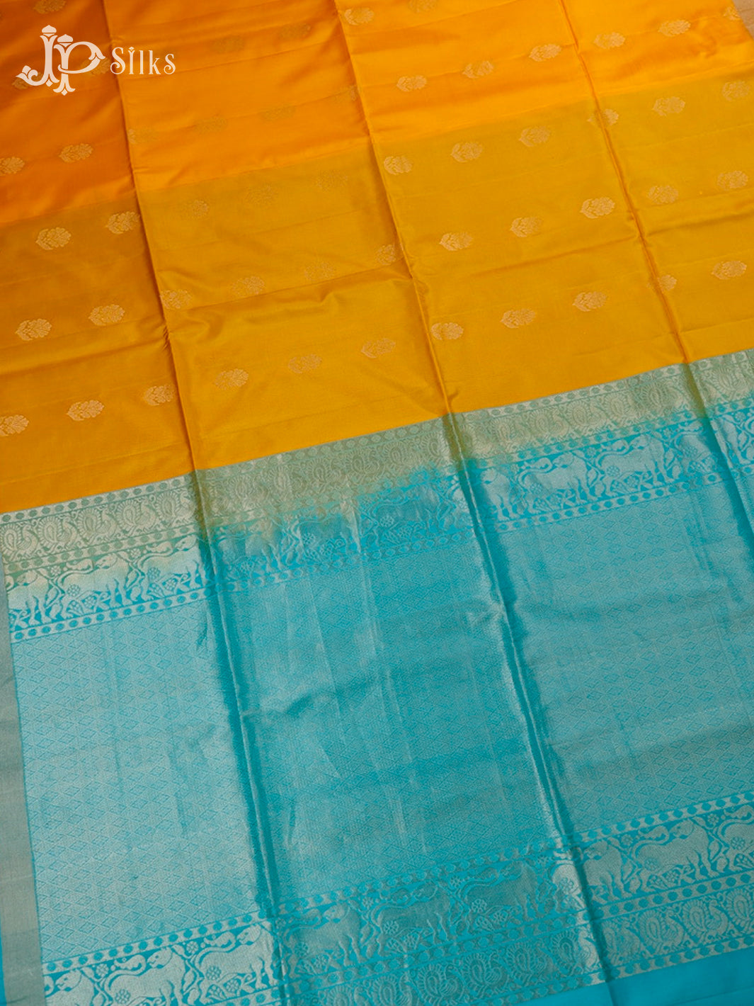Yellow And Blue Soft Silk Saree - C1153