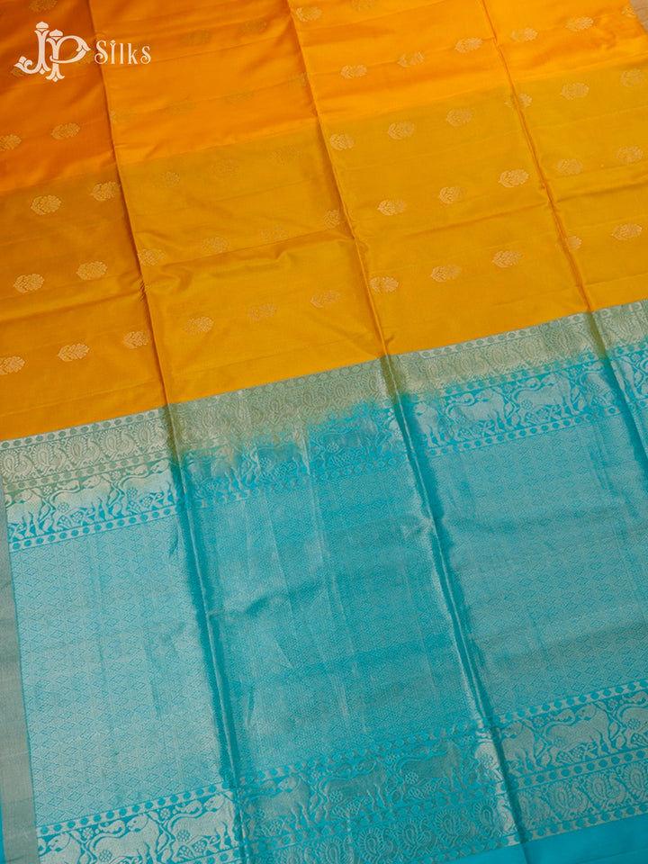 Yellow And Blue Soft Silk Saree - C1153