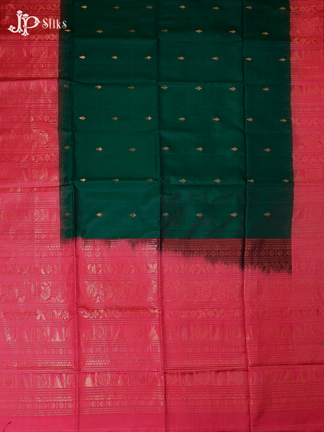 Bottle Green & Reddish Pink Soft Silk Saree - D5094