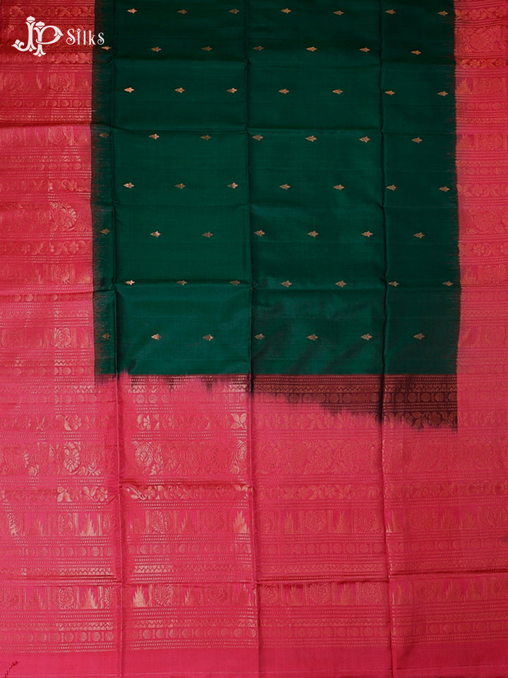 Bottle Green & Reddish Pink Soft Silk Saree - D5094