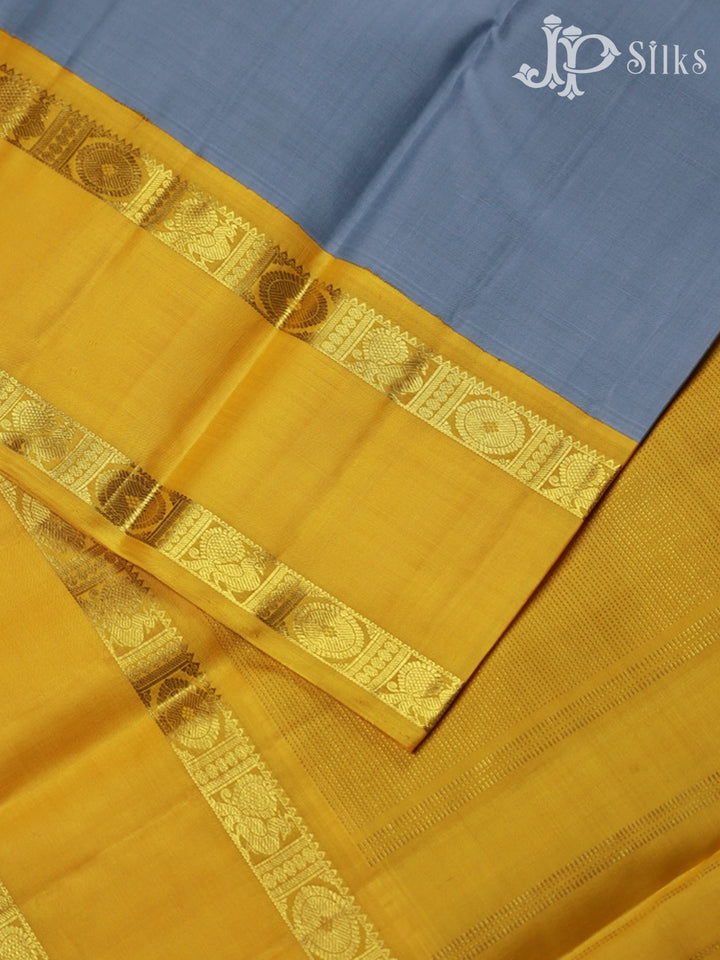 Light Grey and Yellow Kanchipuram Silk Saree - F2346 - View 4