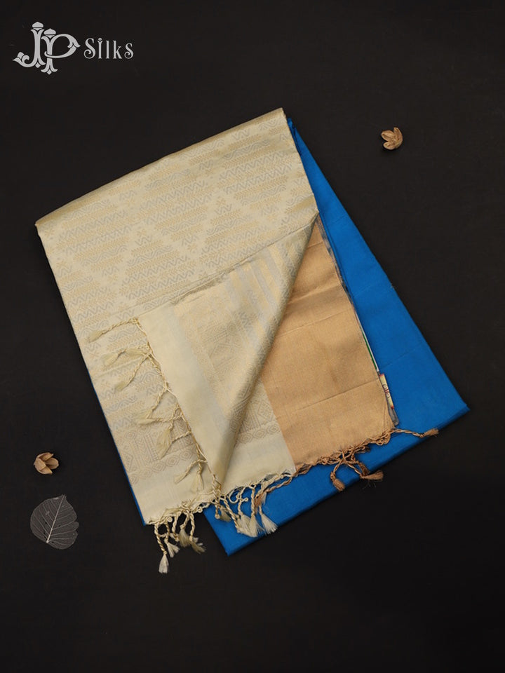 Dark Sky Bue & Off White Soft Silk Saree - D5880