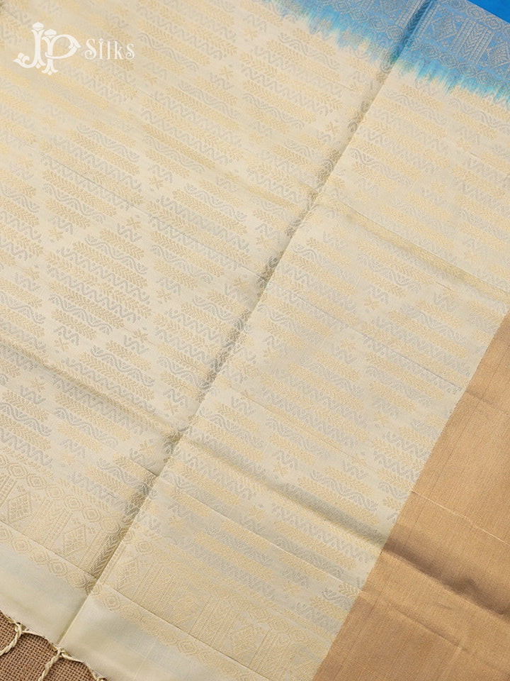 Dark Sky Bue & Off White Soft Silk Saree - D5880
