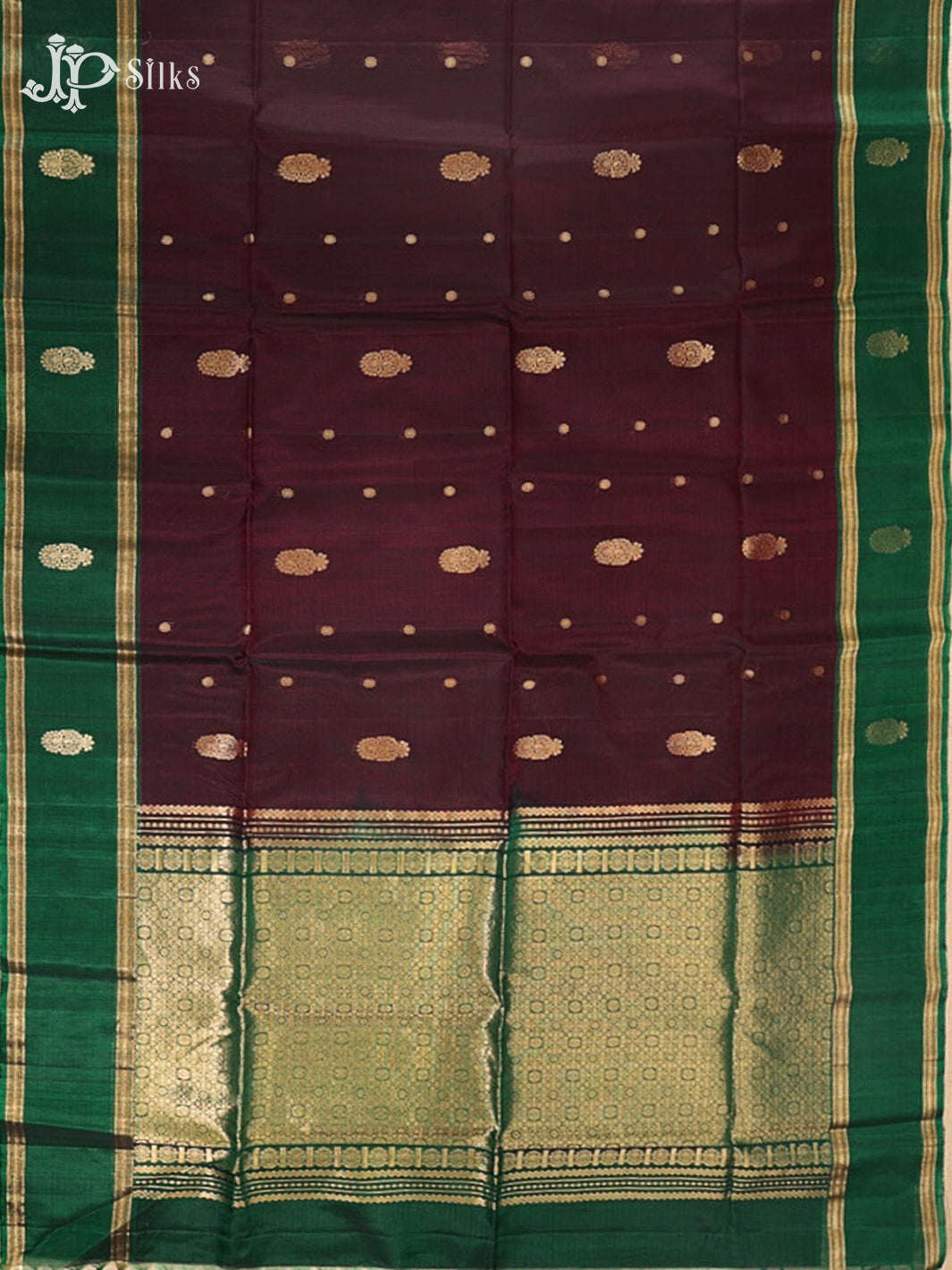 Dark wine and Bottle Green Kora Cotton Saree - G916