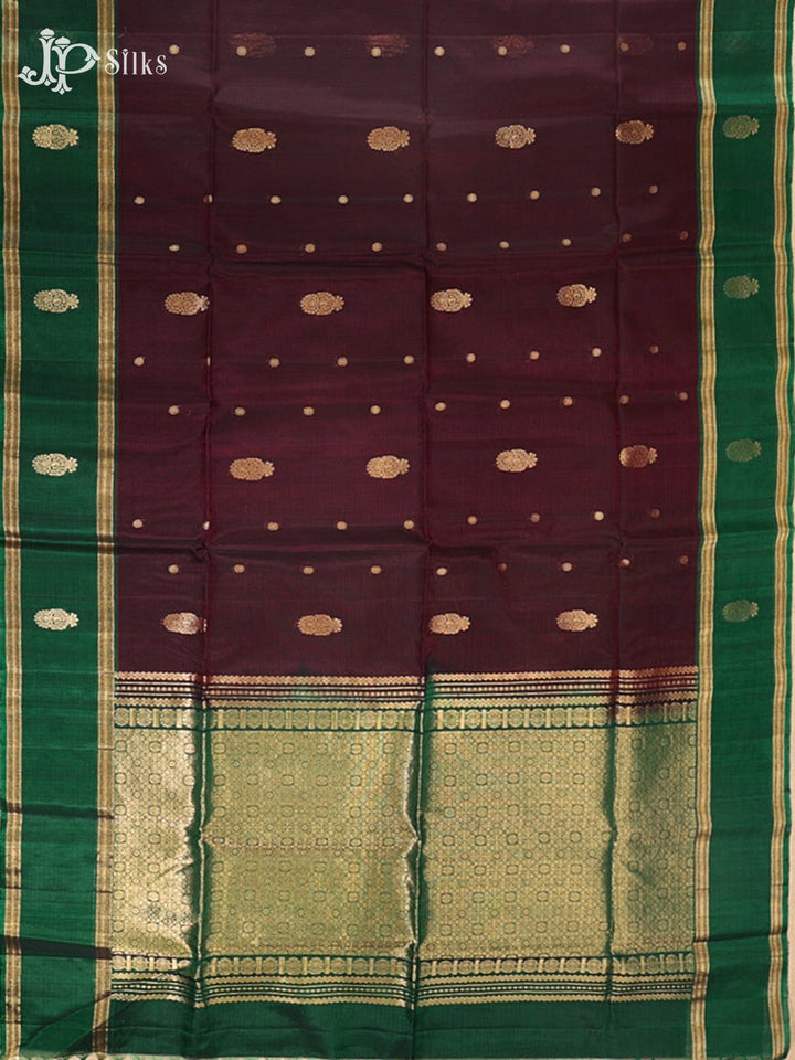 Dark wine and Bottle Green Kora Cotton Saree - G916