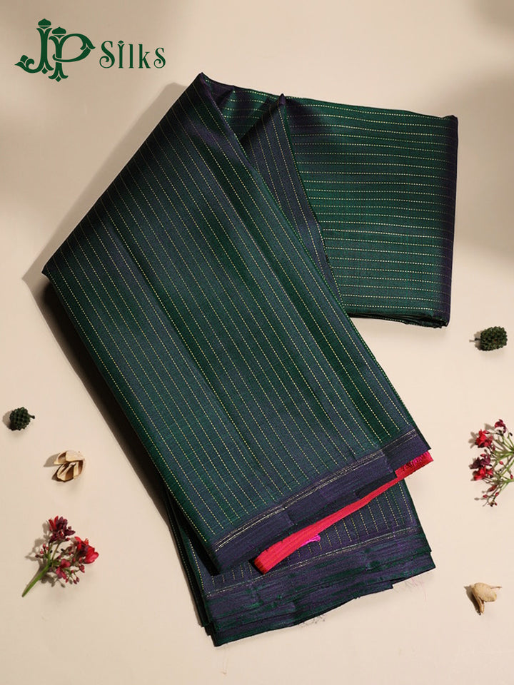 Bottle Green & Reddish Pink Kanchipuram Silk Saree - H2