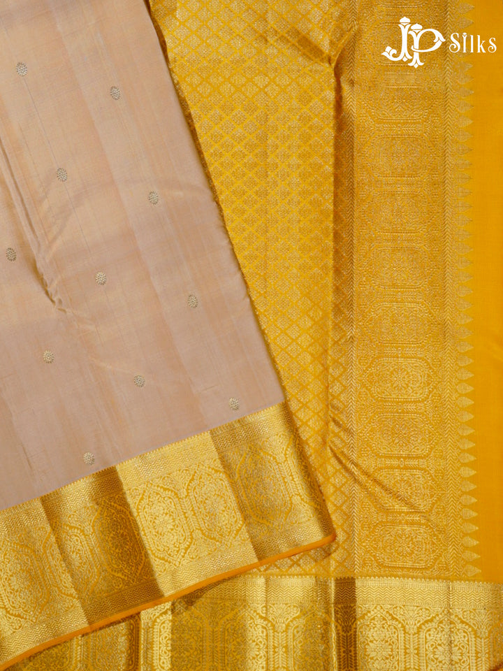 Beige-Gold and Yellow Kanjivaram Silk Saree - G420