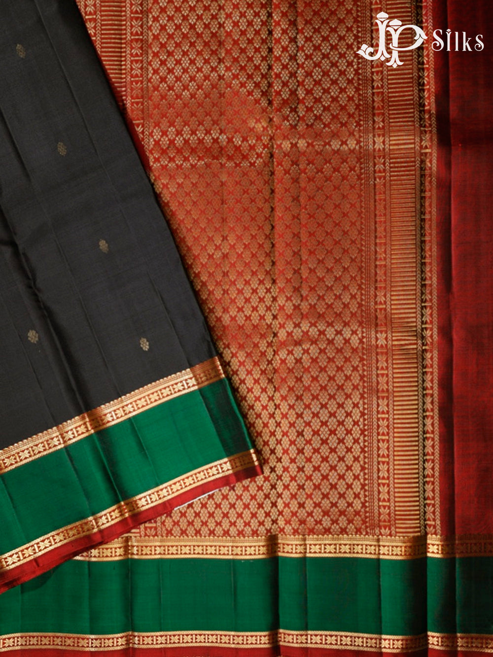 Black and Maroon Kanchipuram Silk Saree - G321 “View2”