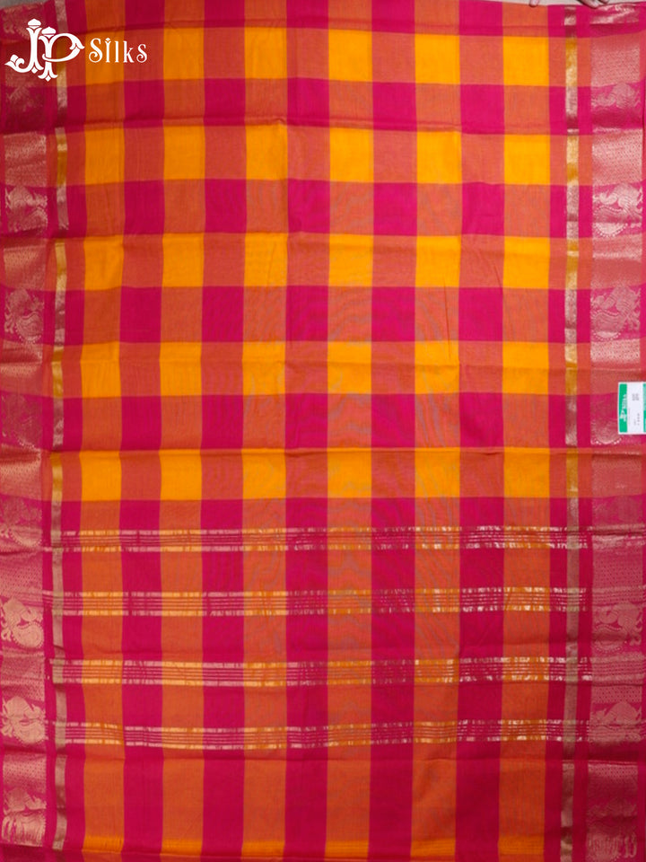 Pink & Mango Yellow Chettinad Cotton Saree - G397 “View5”