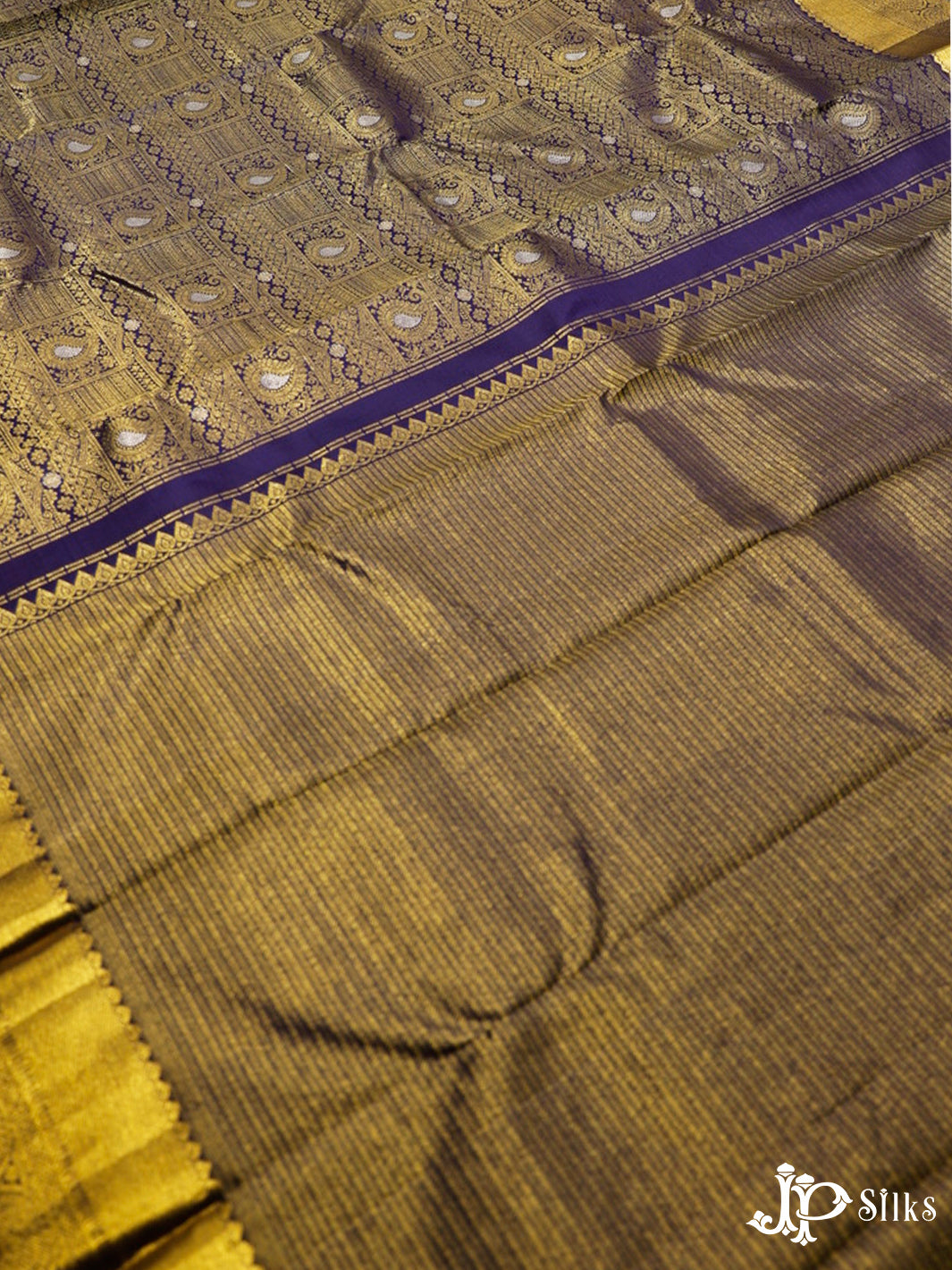 Navy Blue Kanchipuram Pure Silk Saree - E3613