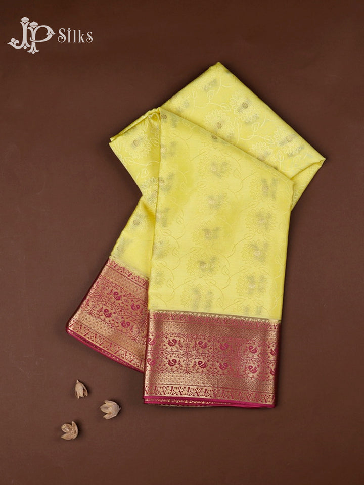Lemon Yellow And Onion Pink Mysore Silk Saree - D4771