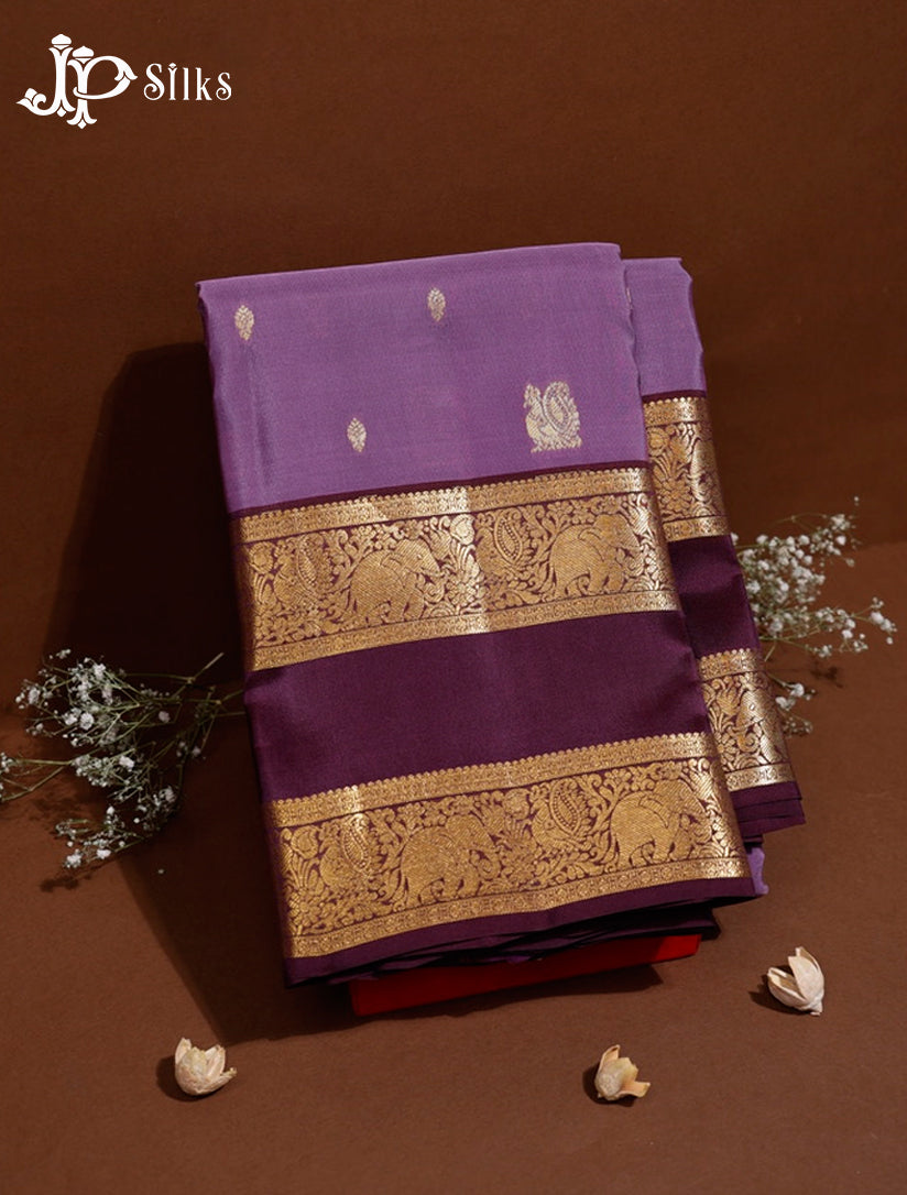Dark Lavender & Brown Pure Silk Mix Saree - G330-view1