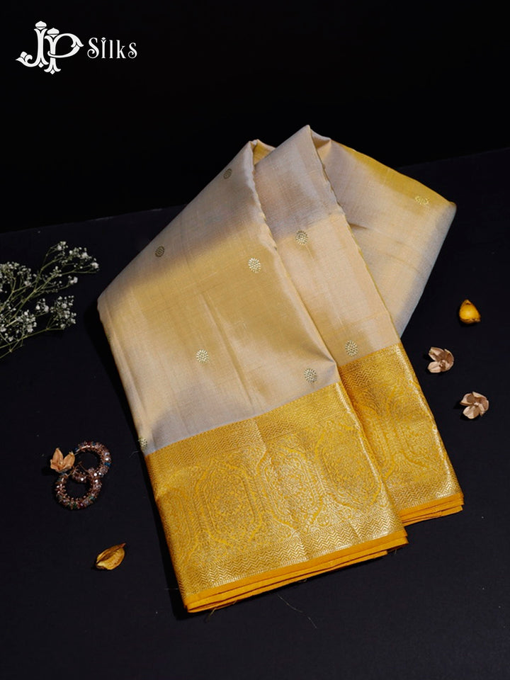 Beige-Gold and Yellow Kanjivaram Silk Saree - G420